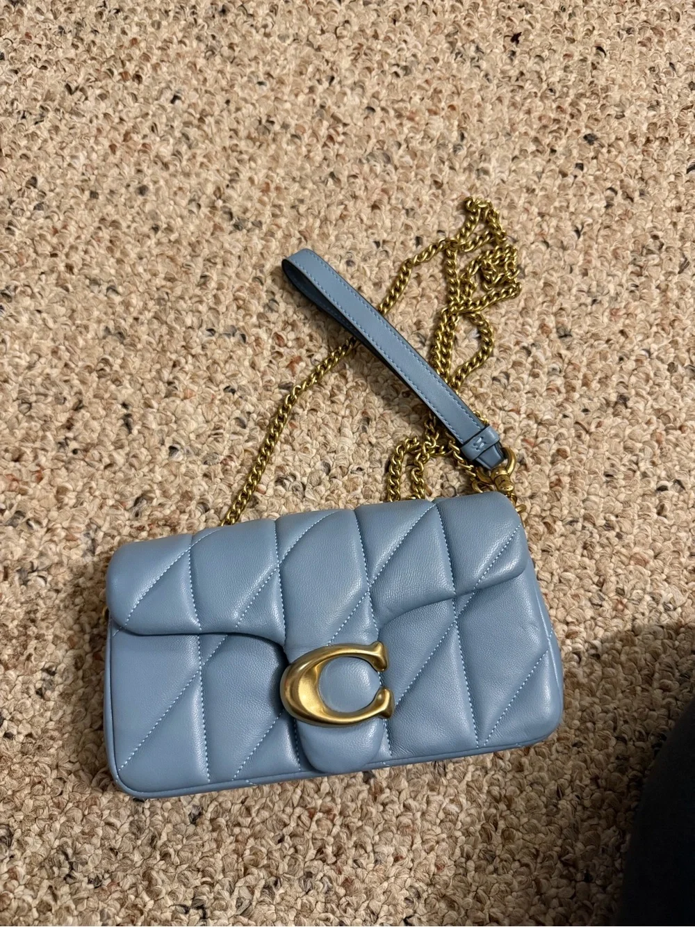 Coach Quilted Crossbody Bag in Powder Blue with Gold Hardware